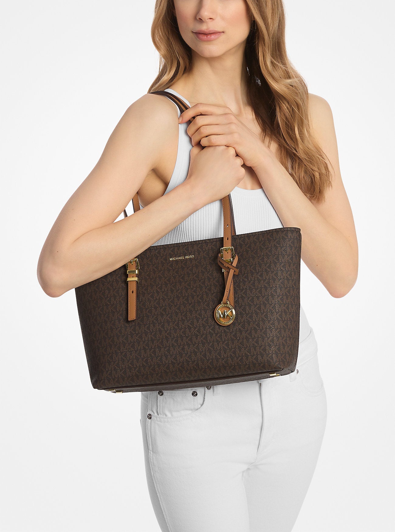 Quinn Medium Signature Logo and Leather Tote Bag Designer Handbag Fashion Shoulder Bag